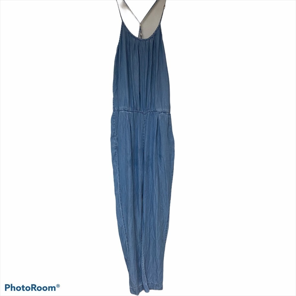 Zara | Z1975 Denim Chambray Halter Jogger Jumpsuit - Picture 4 of 11